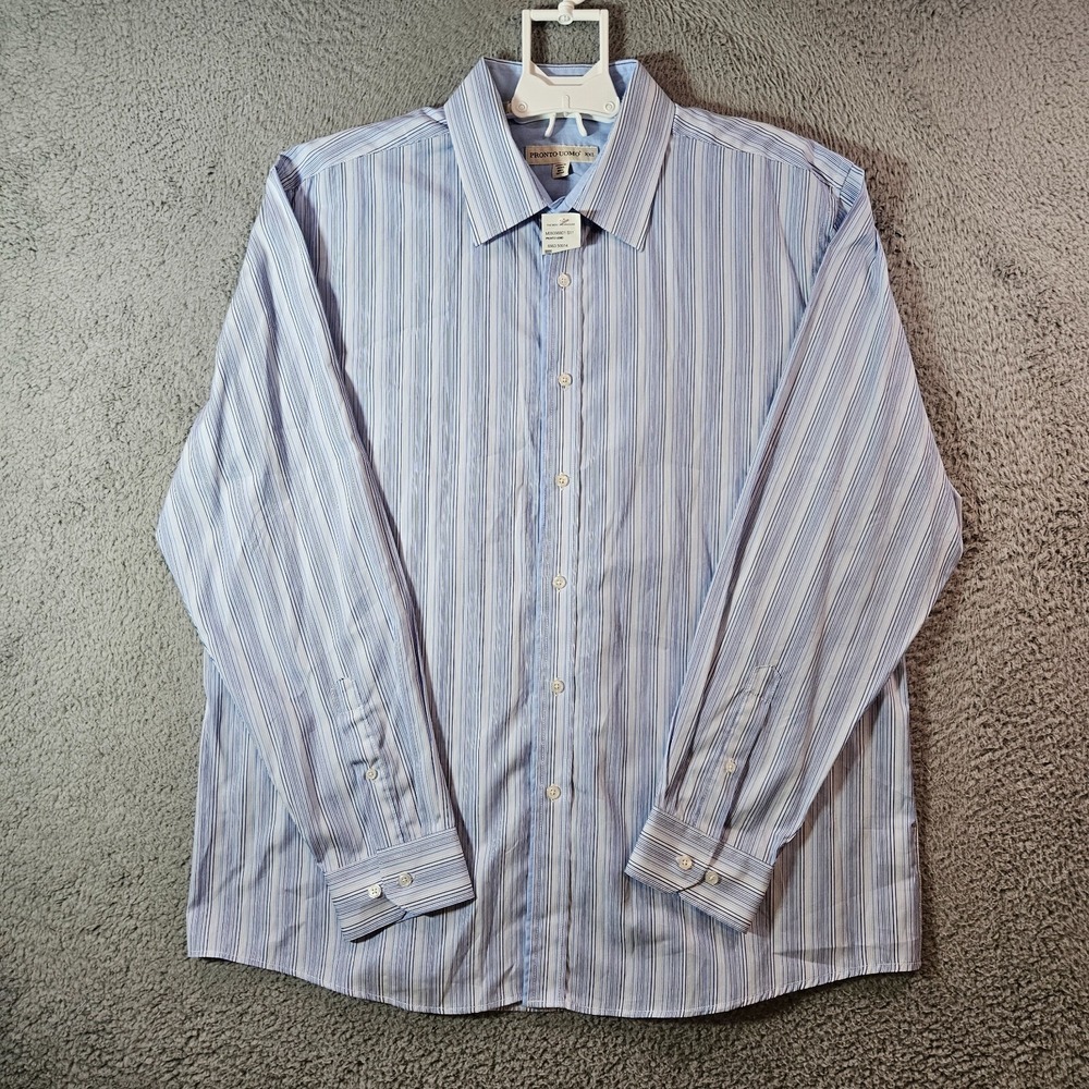 NWT - Pronto Uomo Shirt Men XXL Button Up Long Sleeve Blue Striped - NEW